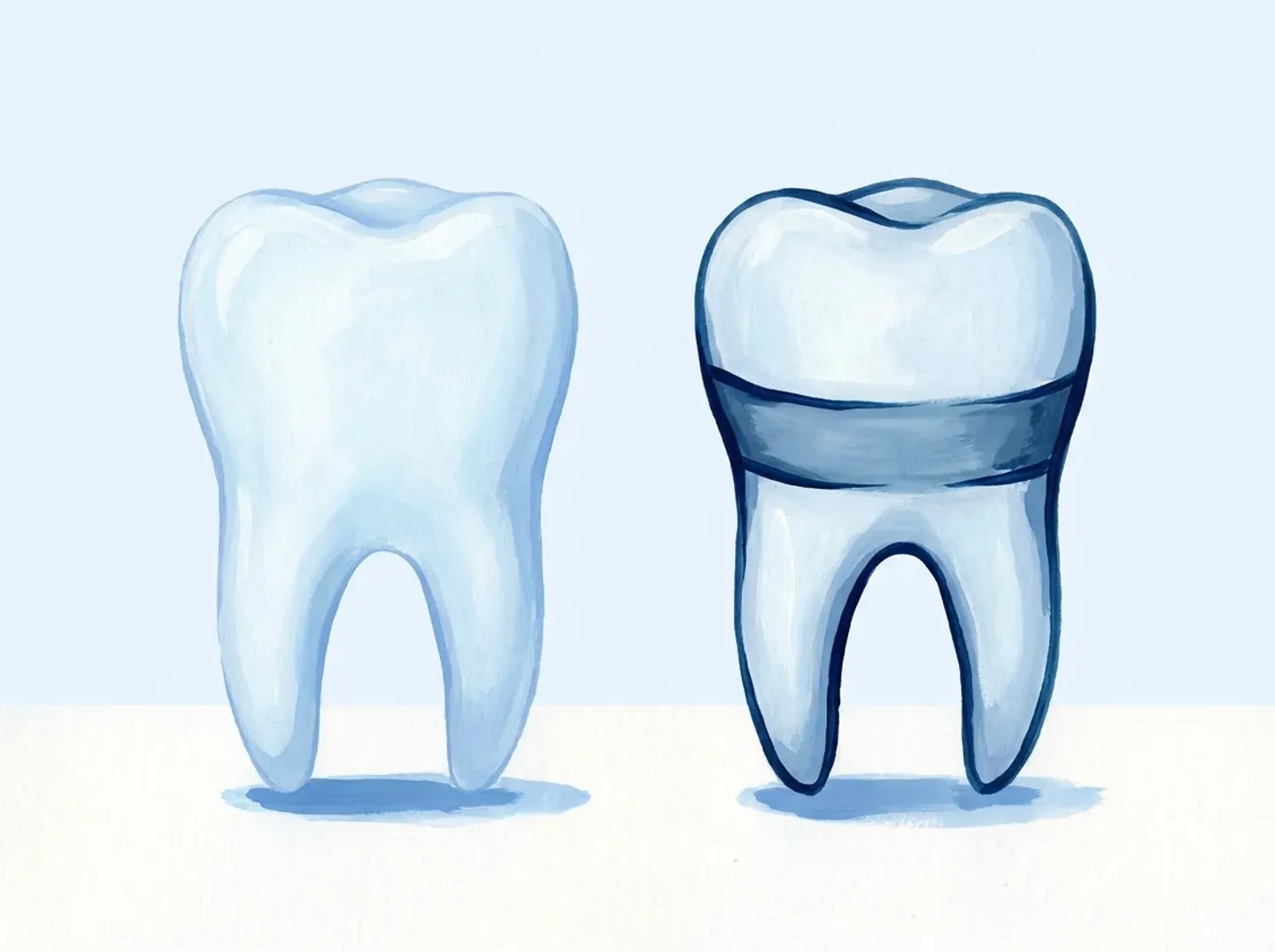 Dos dientes de leche: en el segundo hay una banda blanca y mate en el cuello, sin agujero