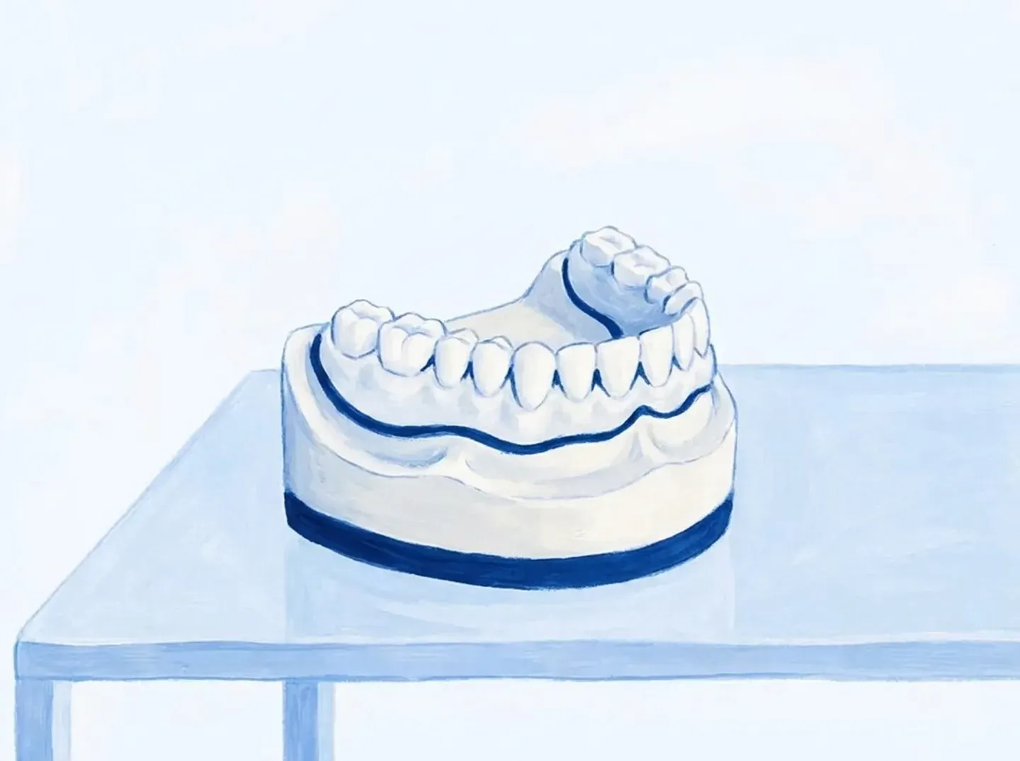 La dentadura encajada sobre el modelo de escayola en el que se fabricó