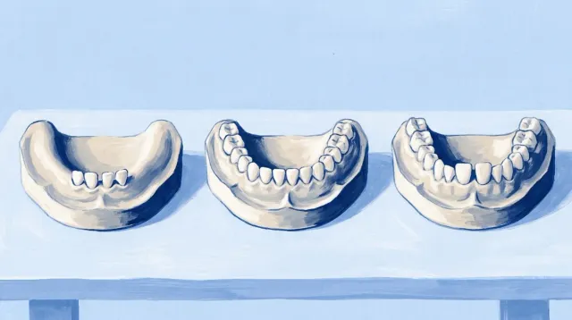 Tres modelos en fila: uno con pocos dientes, otro completo de leche y otro con dientes mezclados