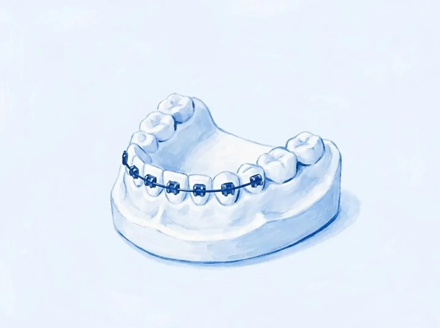 Un modelo con brackets solo en los dientes de delante y las muelas todavía de leche