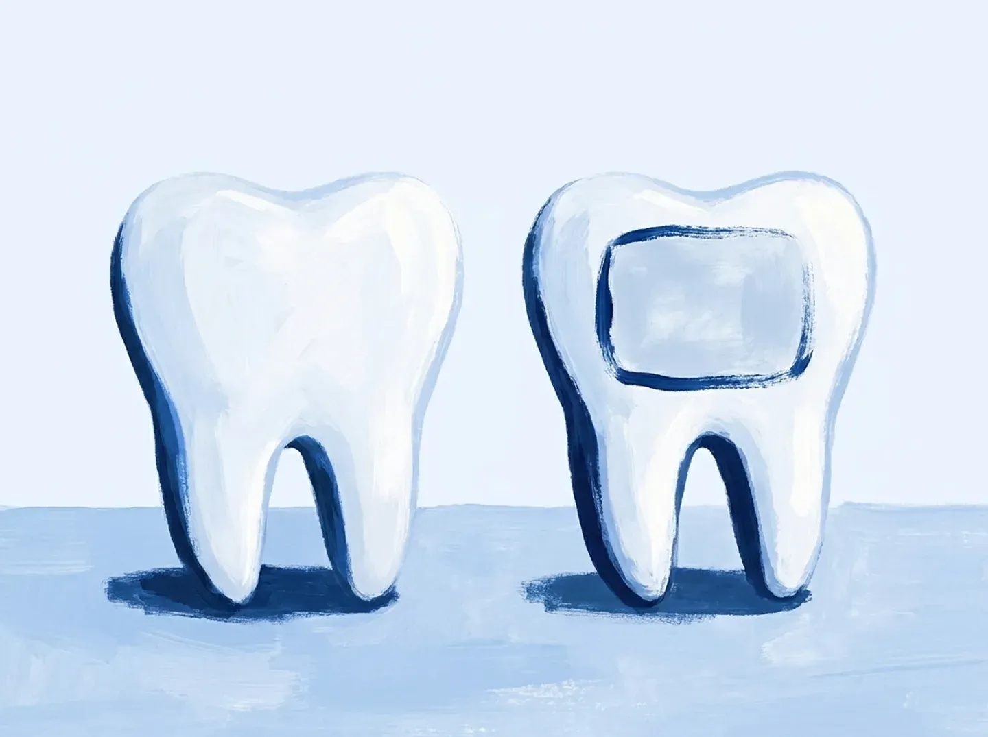 Dos dientes: en el segundo hay un recuadro mate donde estuvo pegado el bracket