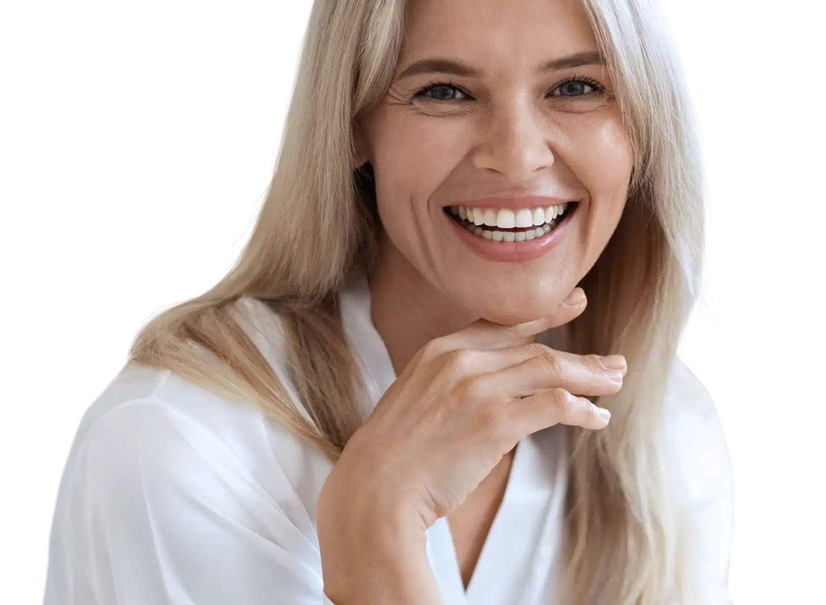 mujer sonriendo con implantes